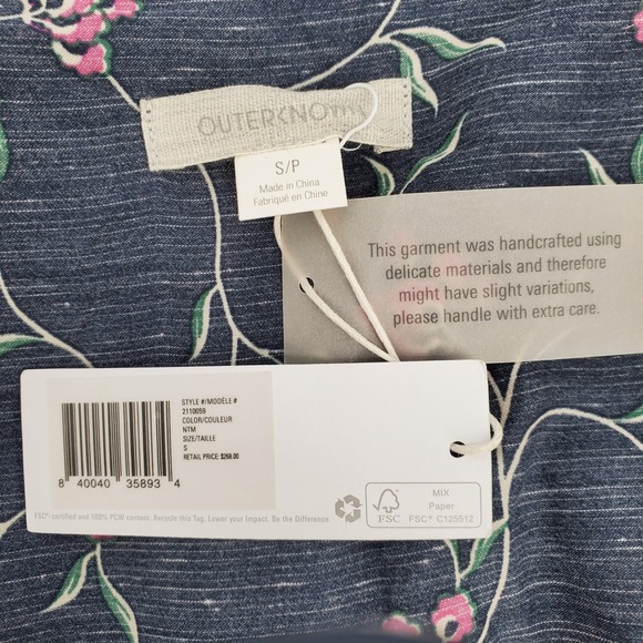 Outerknown Oceana Floral Smocked Waist Midi Dress Navy Blue Pink Long Sleeve S‎ - Picture 4 of 10